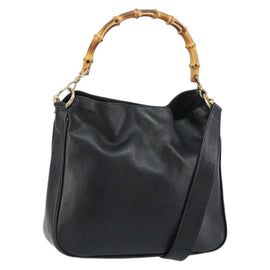 GUCCI Bamboo Shoulder Bag Leather 2way Black Gold 001 2123 1633 Auth 157233