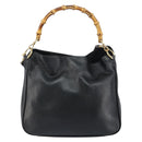 GUCCI Bamboo Shoulder Bag Leather 2way Black Gold 001 2123 1633 Auth 157233-2