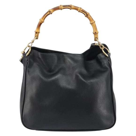 GUCCI Bamboo Shoulder Bag Leather 2way Black Gold 001 2123 1633 Auth 157233