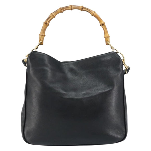 GUCCI Bamboo Shoulder Bag Leather 2way Black Gold 001 2123 1633 Auth 157233