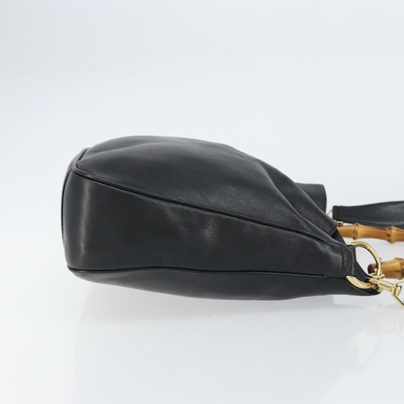 GUCCI Bamboo Shoulder Bag Leather 2way Black Gold 001 2123 1633 Auth 157233
