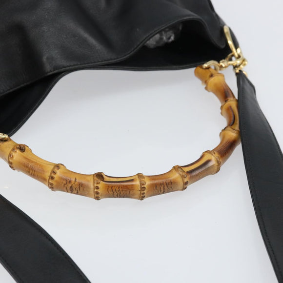 GUCCI Bamboo Shoulder Bag Leather 2way Black Gold 001 2123 1633 Auth 157233