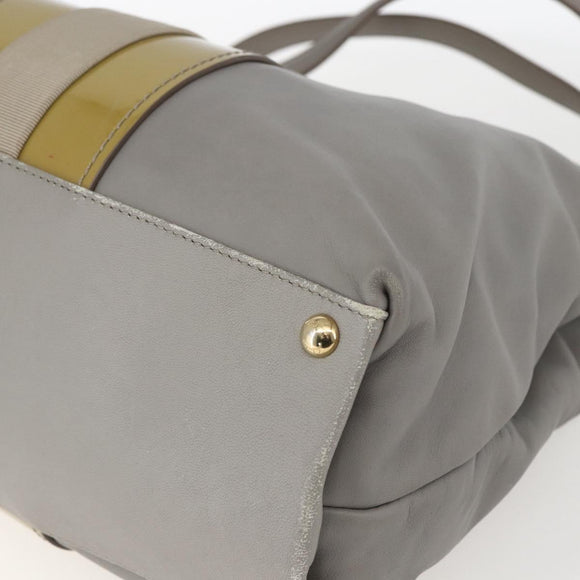 Salvatore Ferragamo Vala Tote Bag Leather Gray Gold Auth 157235