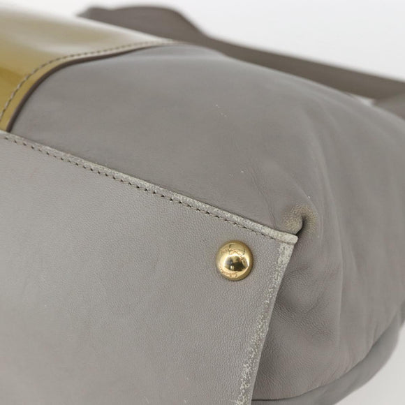 Salvatore Ferragamo Vala Tote Bag Leather Gray Gold Auth 157235