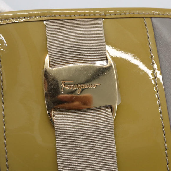 Salvatore Ferragamo Vala Tote Bag Leather Gray Gold Auth 157235