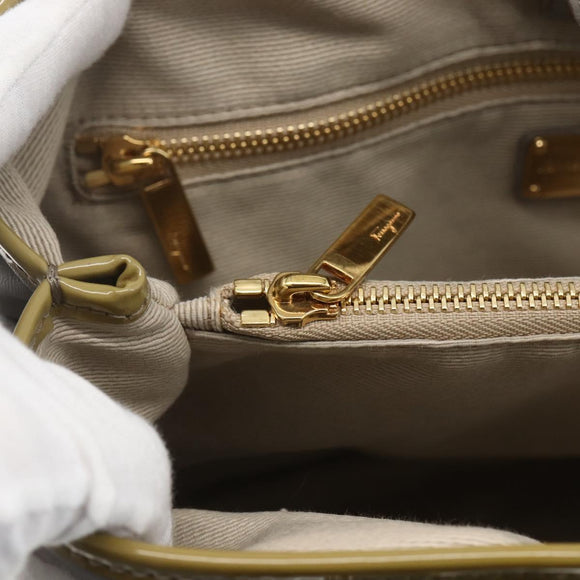 Salvatore Ferragamo Vala Tote Bag Leather Gray Gold Auth 157235