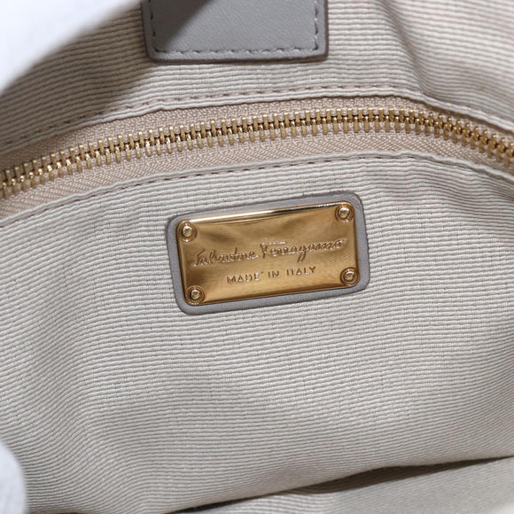 Salvatore Ferragamo Vala Tote Bag Leather Gray Gold Auth 157235