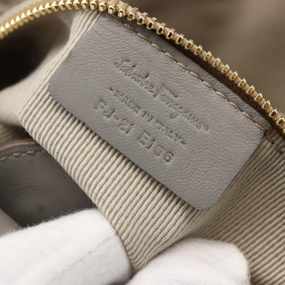 Salvatore Ferragamo Vala Tote Bag Leather Gray Gold Auth 157235