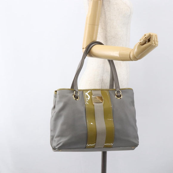 Salvatore Ferragamo Vala Tote Bag Leather Gray Gold Auth 157235