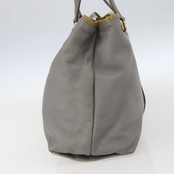 Salvatore Ferragamo Vala Tote Bag Leather Gray Gold Auth 157235