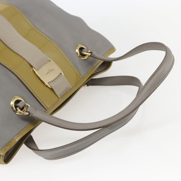 Salvatore Ferragamo Vala Tote Bag Leather Gray Gold Auth 157235
