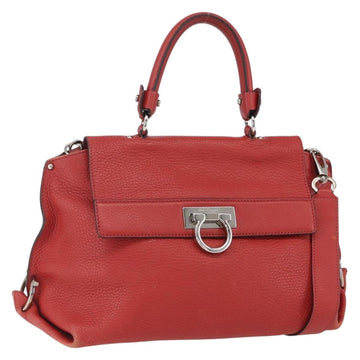 Salvatore Ferragamo Gancini Hand Bag Leather 2way Red Silver Auth 157236