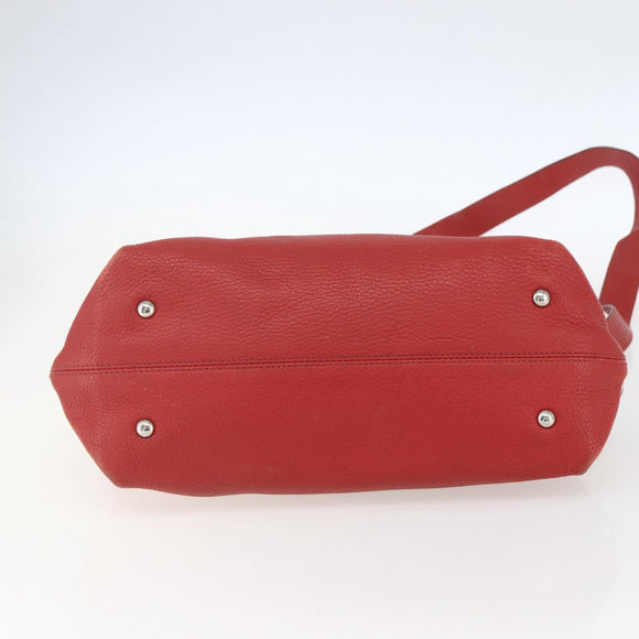 Salvatore Ferragamo Gancini Hand Bag Leather 2way Red Silver Auth 157236