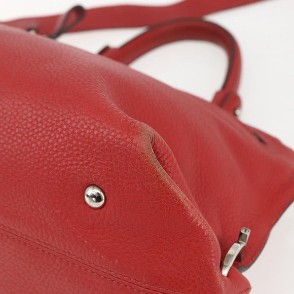 Salvatore Ferragamo Gancini Hand Bag Leather 2way Red Silver Auth 157236