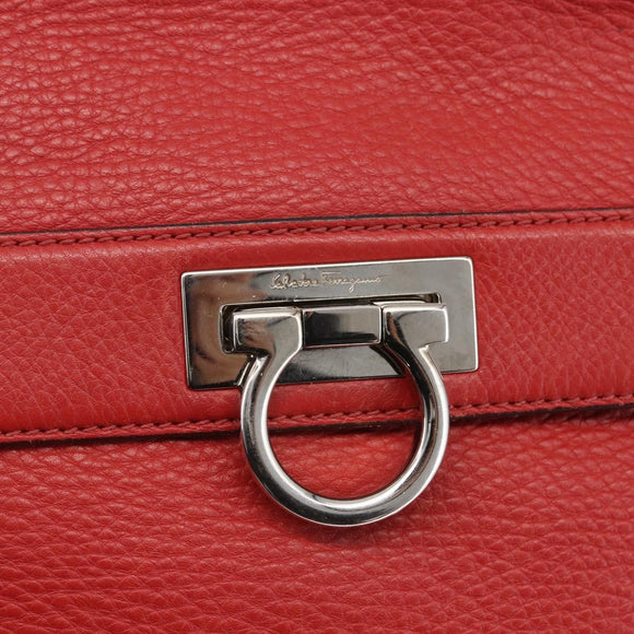 Salvatore Ferragamo Gancini Hand Bag Leather 2way Red Silver Auth 157236