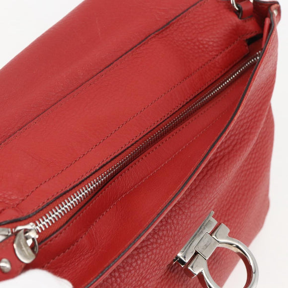 Salvatore Ferragamo Gancini Hand Bag Leather 2way Red Silver Auth 157236