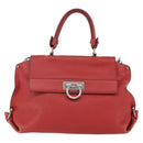 Salvatore Ferragamo Gancini Hand Bag Leather 2way Red Silver Auth 157236-13