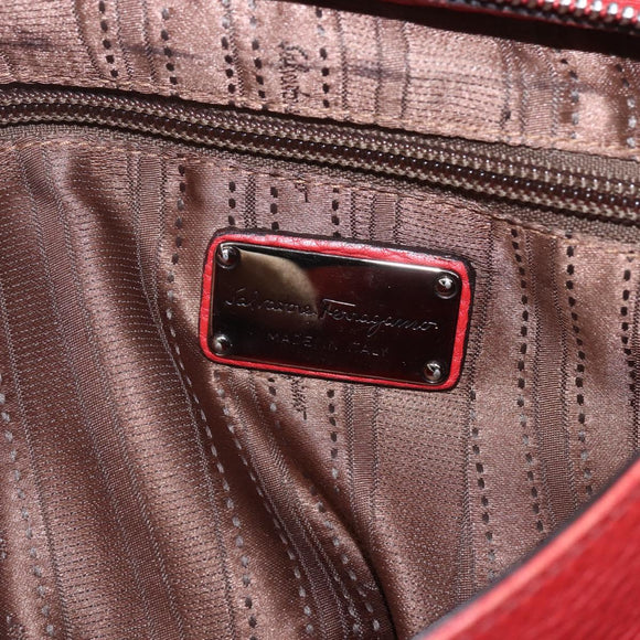 Salvatore Ferragamo Gancini Hand Bag Leather 2way Red Silver Auth 157236