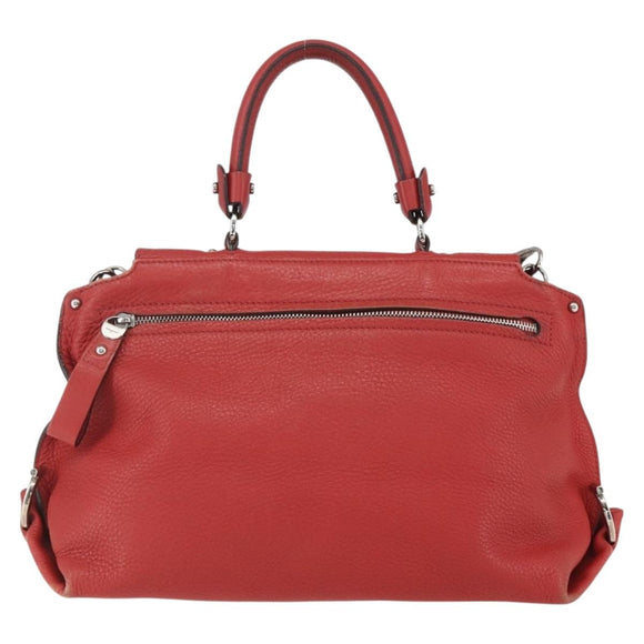 Salvatore Ferragamo Gancini Hand Bag Leather 2way Red Silver Auth 157236