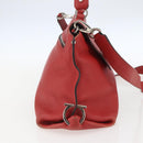 Salvatore Ferragamo Gancini Hand Bag Leather 2way Red Silver Auth 157236-3