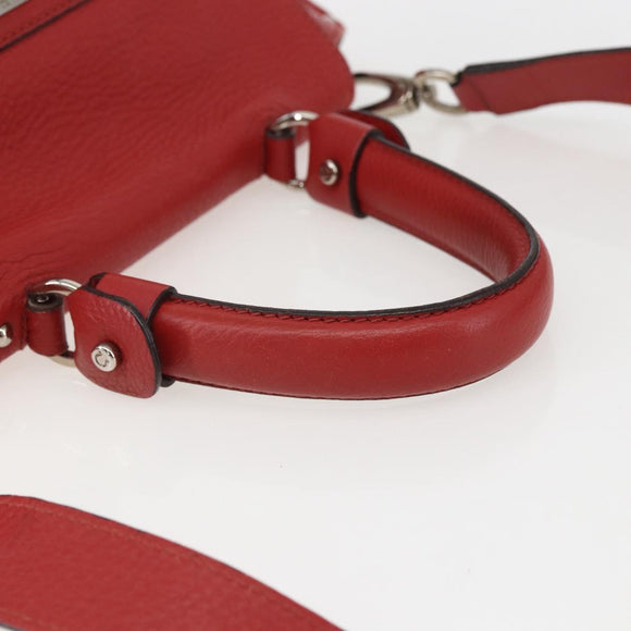 Salvatore Ferragamo Gancini Hand Bag Leather 2way Red Silver Auth 157236