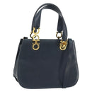 Salvatore Ferragamo Gancini Hand Bag Leather 2way Navy Gold Auth 157237-1