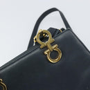 Salvatore Ferragamo Gancini Hand Bag Leather 2way Navy Gold Auth 157237-16