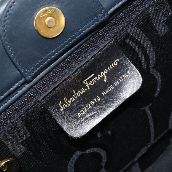 Salvatore Ferragamo Gancini Hand Bag Leather 2way Navy Gold Auth 157237