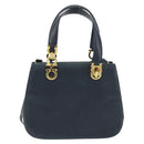 Salvatore Ferragamo Gancini Hand Bag Leather 2way Navy Gold Auth 157237-2