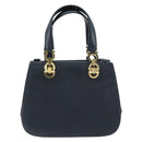 Salvatore Ferragamo Gancini Hand Bag Leather 2way Navy Gold Auth 157237-3