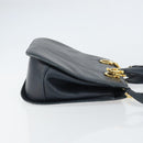 Salvatore Ferragamo Gancini Hand Bag Leather 2way Navy Gold Auth 157237-4