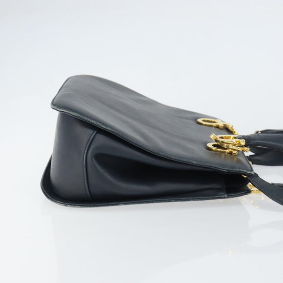 Salvatore Ferragamo Gancini Hand Bag Leather 2way Navy Gold Auth 157237