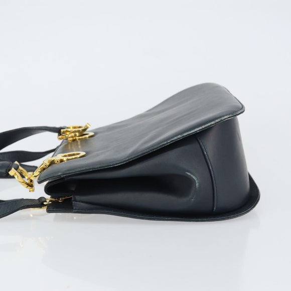 Salvatore Ferragamo Gancini Hand Bag Leather 2way Navy Gold Auth 157237
