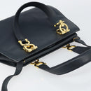 Salvatore Ferragamo Gancini Hand Bag Leather 2way Navy Gold Auth 157237-6