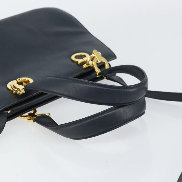 Salvatore Ferragamo Gancini Hand Bag Leather 2way Navy Gold Auth 157237