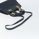 Salvatore Ferragamo Gancini Hand Bag Leather 2way Navy Gold Auth 157237-9