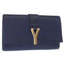 SAINT LAURENT Y line Clutch Bag Leather Blue Gold Auth 157238V-1