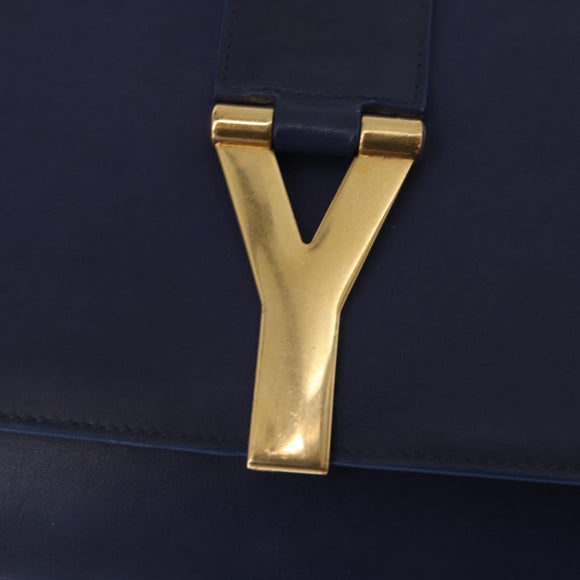 SAINT LAURENT Y line Clutch Bag Leather Blue Gold Auth 157238V