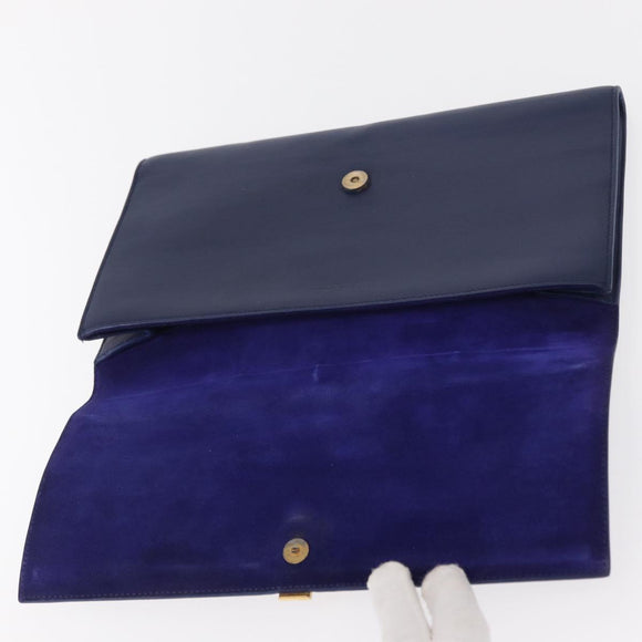 SAINT LAURENT Y line Clutch Bag Leather Blue Gold Auth 157238V