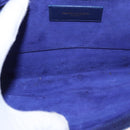SAINT LAURENT Y line Clutch Bag Leather Blue Gold Auth 157238V-10