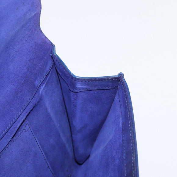 SAINT LAURENT Y line Clutch Bag Leather Blue Gold Auth 157238V