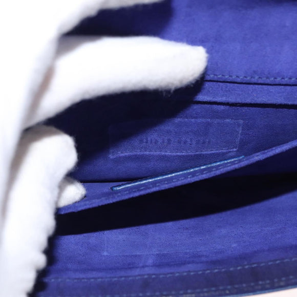SAINT LAURENT Y line Clutch Bag Leather Blue Gold Auth 157238V