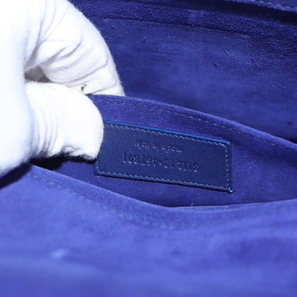 SAINT LAURENT Y line Clutch Bag Leather Blue Gold Auth 157238V