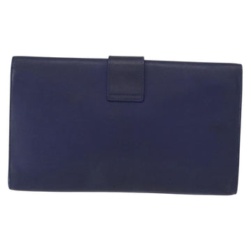 SAINT LAURENT Y line Clutch Bag Leather Blue Gold Auth 157238V - 0