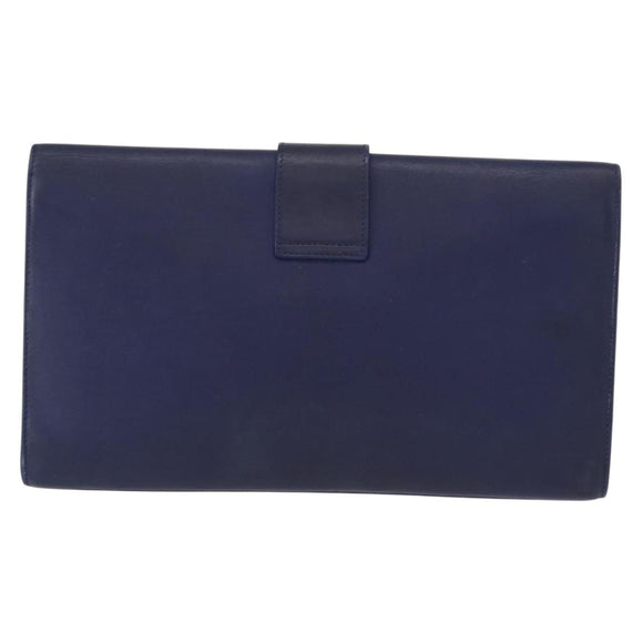 SAINT LAURENT Y line Clutch Bag Leather Blue Gold Auth 157238V