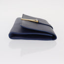 SAINT LAURENT Y line Clutch Bag Leather Blue Gold Auth 157238V-3