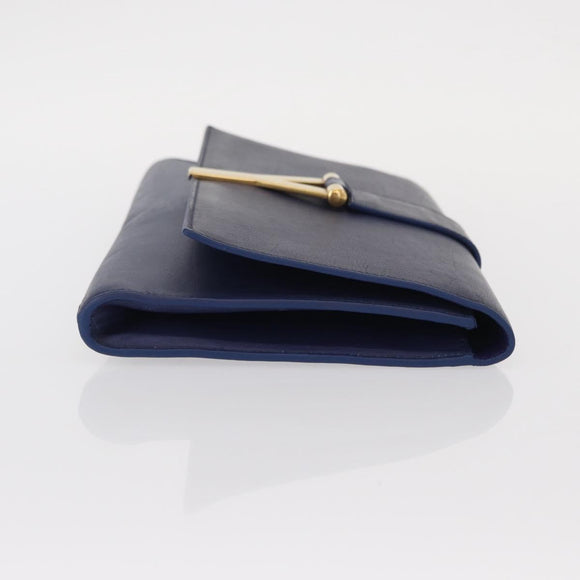 SAINT LAURENT Y line Clutch Bag Leather Blue Gold Auth 157238V