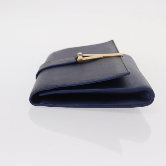 SAINT LAURENT Y line Clutch Bag Leather Blue Gold Auth 157238V