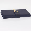 SAINT LAURENT Y line Clutch Bag Leather Blue Gold Auth 157238V-5