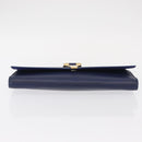 SAINT LAURENT Y line Clutch Bag Leather Blue Gold Auth 157238V-6